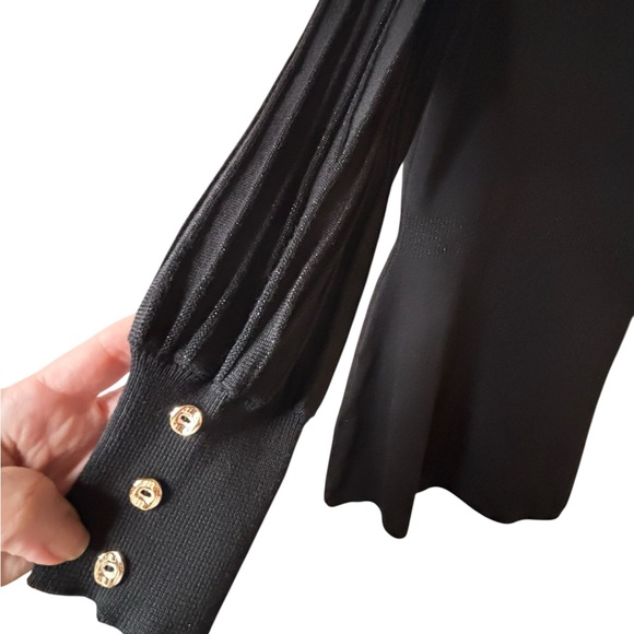 Nanette Lepore Black Knit Fit & Flare Dress | Pleated Sleeves | Size L - Picture 6 of 9